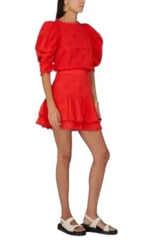 Farm Rio NWT Ruffled 3-D Pineapple Mini Skirt Size Medium Warm Red Tropical NEW