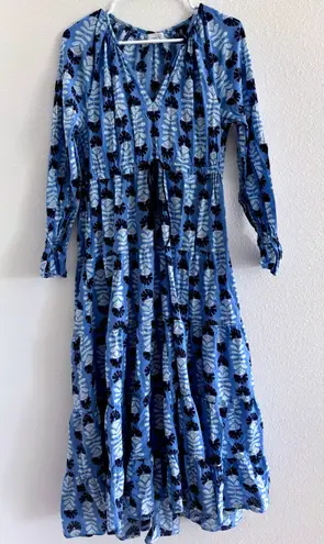 Mud Pie Mud Pie Dress Womens Medium Blue Midi Tassels Boho Beach Resort Coastal Preppy