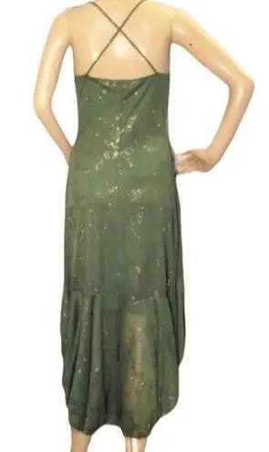 Taboo Vintage 1990s Green Sparkly Dress Asymmetrical Hem Stretchy