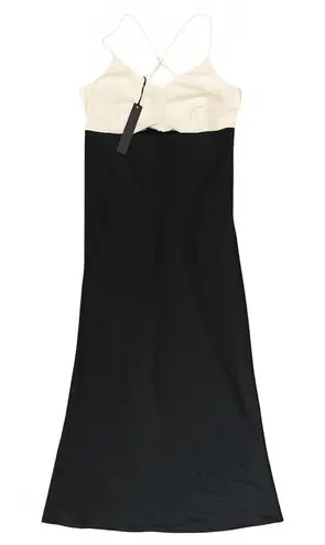 House of Harlow 1960 Women’s Two Toned Keyhole Black Cream Satin Slip Midi Dress Size L