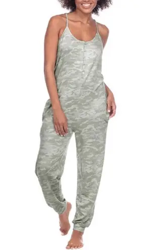 New Gray Camo Print Lounge Jumpsuit Romper Cozy One Piece Sleep Pajamas Honeydew Size L