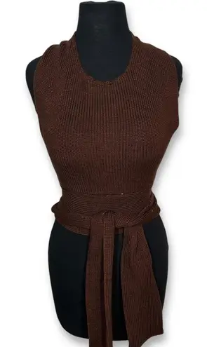 EUC Free People FP Beach Knit Halter Crop Top Sleeveless Wrap Tie Brown Small
