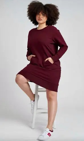Universal Standard Bree Sweatshirt Dress Dark Cherry Front Pocket Size 14-16