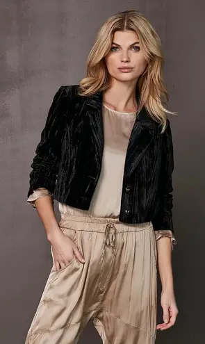 NU Denmark Crushed Velvet Crop Double Button Jacket Black Womens Size Small