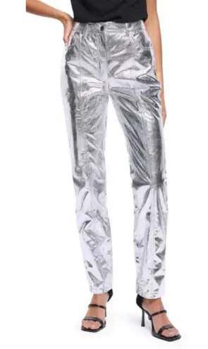 River Island Metallic Snakeskin Embossed Faux Leather Pants in Silver Size 8