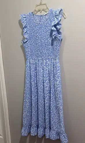 Staccato Smocked Blue Floral Bodice Midi Dress