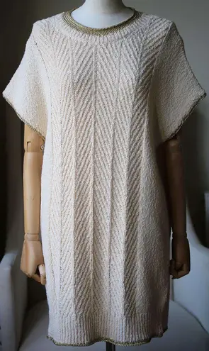 Raquel Allegra women’s Metallic open knit-trimmed distressed sweater dress XS S