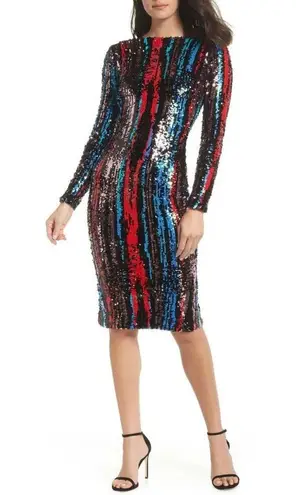 Dress the Population Lola Sequin Midi Dress in Rouge size XXS
