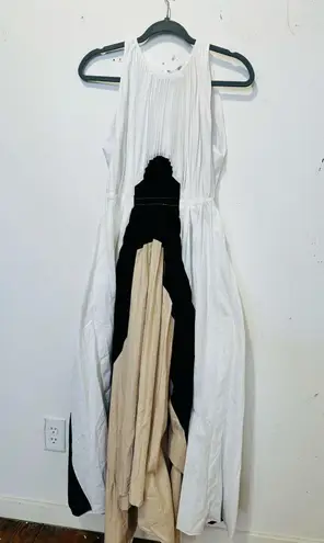 BIBHU MOHAPATRA x RTR Black White Colorblock Pleated Crewneck Flowy Dress Size 4