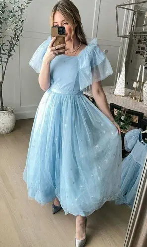 NEW Ivy City Co. Jayne Snowflake Short Sleeve Long Dress Light Blue Medium M NWT