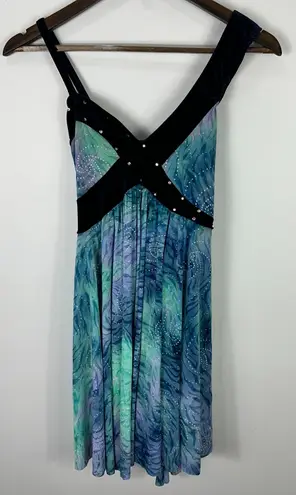 Art Stone Fairycore Dress Womens Large Velvet Sequin Blue Skater Dance Costume