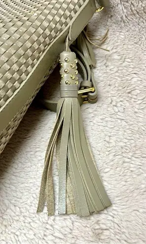 YSL RARE Vintage Woven Taupe Shoulder Bag Full Inclusion