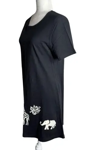 Vintage 90s Coconut Bay Black Petite Medium TShirt Dress Animal Stamped Painted