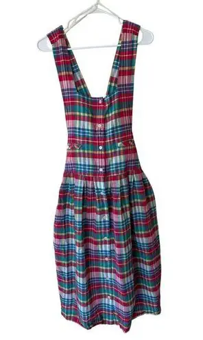 Susan Bristol Button Front Pinafore Dress Back Tie Plaid Red Women's Size 16