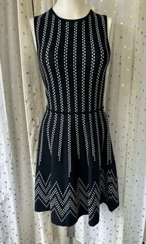 Eliza J . Stippled Jacquard Dots Fit Flare Sleeveless Sweater Knit Dress Size PS