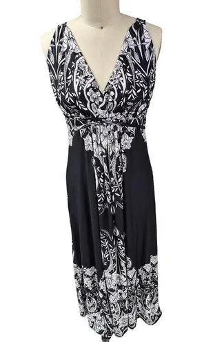 Metaphor Polyester Maxi Dress Black/White Floral Sz L Sun Dress Summer Cruise