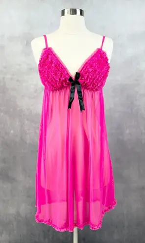 Babydoll Chemise Slip Dress Womens S/M Ruffled Coquette Lingerie Boudoir Dainty Pink