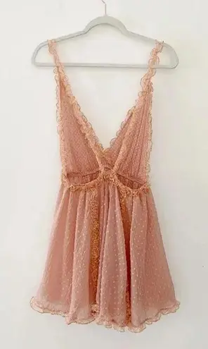 CHIO / Revolve Short Polka Dot Frill Dress in Blush NWOT Size S Retail $394