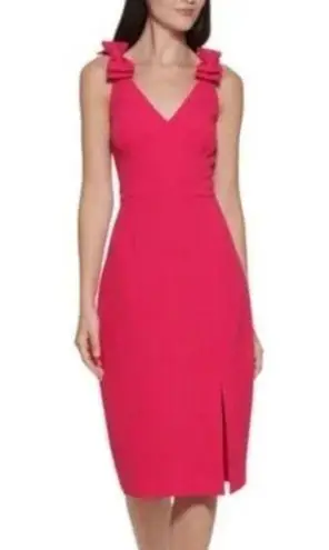 Eliza J NWT Stretch Zippered Slitted Bows At Shoulders Sleeveless midi dress 14