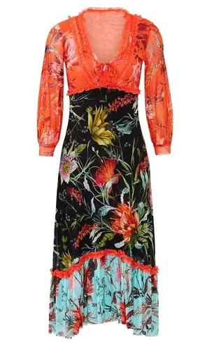 FUZZI Floral Patchwork Midi Dress in Multi, Size XS