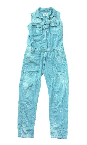 Sea New York Striped Blue Denim Jumpsuit Distressed Size 0 Sleeveless