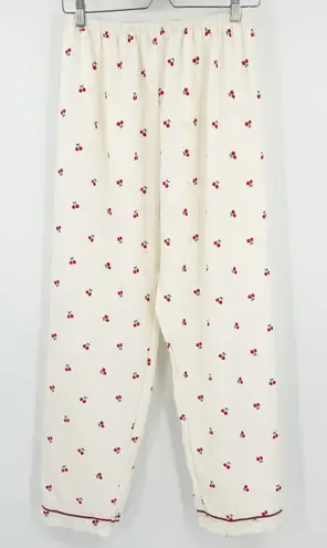 Womens Pajama Pants Lounge Sleep Bottoms Cherry Print Elastic Waist Size L Red Size L
