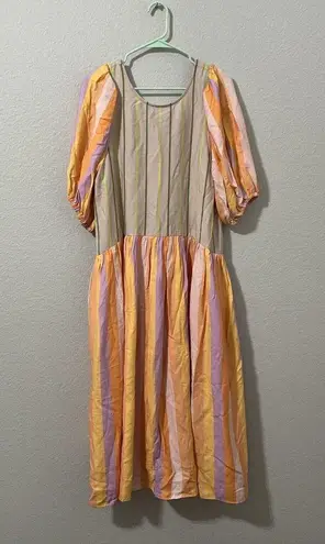 Stine Goya Amelia Puff Sleeve Dress in Sunset And Lime Stripe size Medium -  $185 - From Ryan