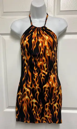 Bear Dance Fire Print With Open Back Mini Dress