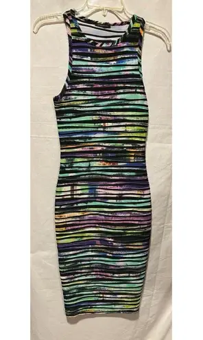 Cherish Striped Textured Bodycon Wiggle Dress Multi Color Textured Sz S New