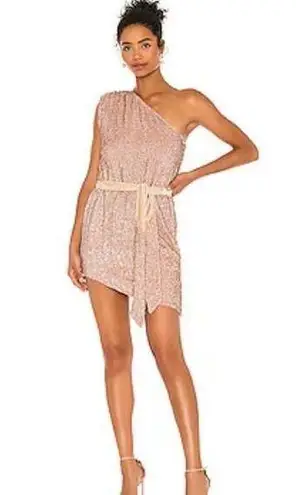 Retrofête Retrofete Ella Sequin Dress in Rose Gold/Tan Size Medium NWT One Shoulder Belt