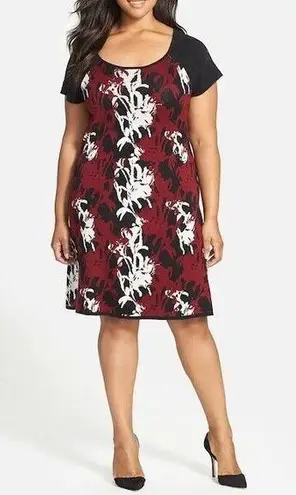 New Womens NWT Taylor Dress 2X Plus Sweater Black White Dark Red Soft Flowers