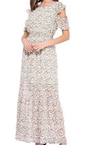 Bobeau Light Aqua Pink Cold Shoulder Flounce Sleeve Maxi Dress Size XSmall NWT