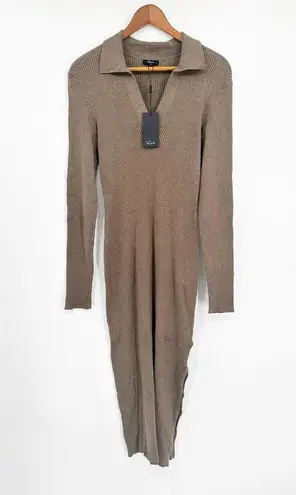 Rails Luciana Latte Brown Ribbed Knit Long Sleeve Collared Midi Dress Size M NWT