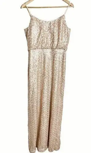 Amsale Champagne Gold Sequin Sleeveless Midi Formal Gown Size 8