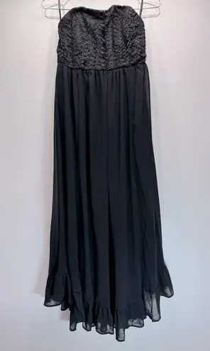 YA Los Angeles Black Strapless Maxi Dress Ruffled Bust Lined Sheer Skirt by S-M