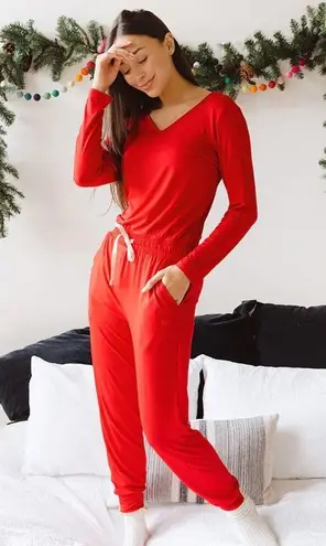 ALBION FIT Red The Merry Bamboo Long Sleeve Jumpsuit Sz.XS NWT