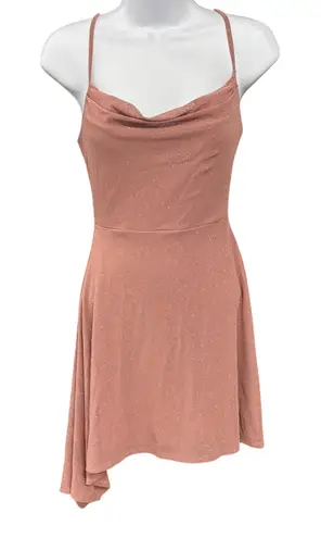 Glare Rose Pink Sparkle Party Dress Cowl Neck Criss Cross Back