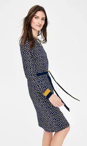 Boden USA Boden Fawn Jersey Knit Belted Long Sleeve Dress Navy Star Print Womens 16 New