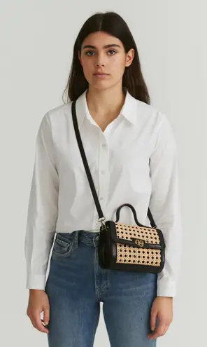 LUSANA Candice Rattan Crossbody/Handle Bag NWT Tan