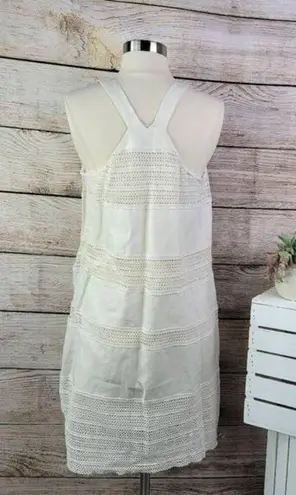 Loft  Women's Eyelet Cotton Linen Shift Lace Dress Casual Jasmine Ivory Size‎ 8