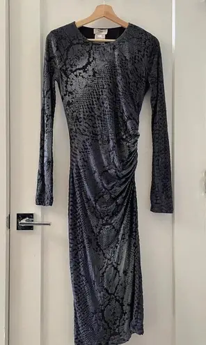 Fuzzi by Jean Paul Gaultier Snake Print Long Sleeve Velvet Midi Dress Gray M Size M