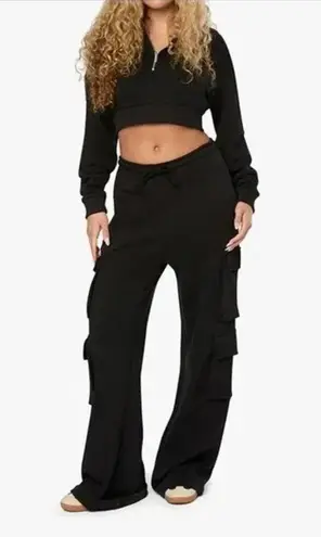 We Wore What NWT Cropped Half Zip Fleece Cotton Hoodie Long Sleeve S Black #3404