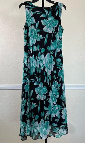 Romantic Floral Midi Dress Sleeveless Flowy Size 12 Garden Cottagecore Fairy Black