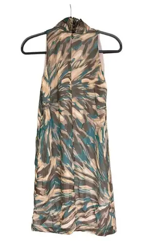 Milly OF NEW YORK Sleeveless High Neck Dress Silk Green Brown Size 6 Retro