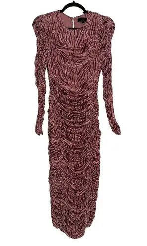 Michael Costello X Revolve Shirred Long Sleeve Marble Midi Dress M