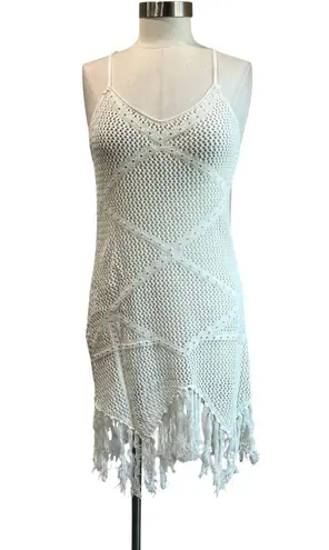 Endless Blu White Crochet Fringe Cover Up Boho Festival Beach Dress Size M Size M