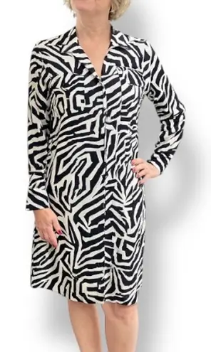 Vintage Black White Zebra Print Schrader Shirt Dress Button Front Long Sleeve 8P Size 8