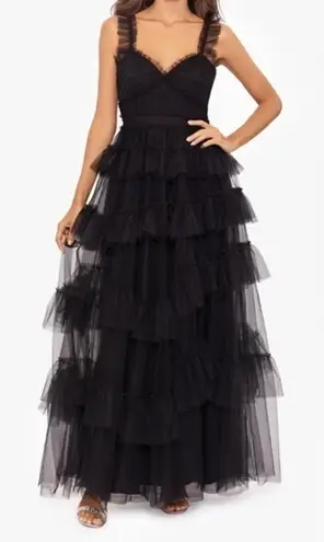 Betsy and Adam Gigi Long Ruffle Mesh Dress