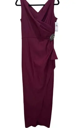 Alex Evenings Smoothing Compression Knit Mock Wrap Gown - Wine 12