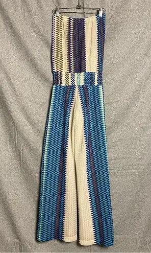 Karina Grimaldi Wide Leg Jumpsuit Strapless Blue and White Size XS